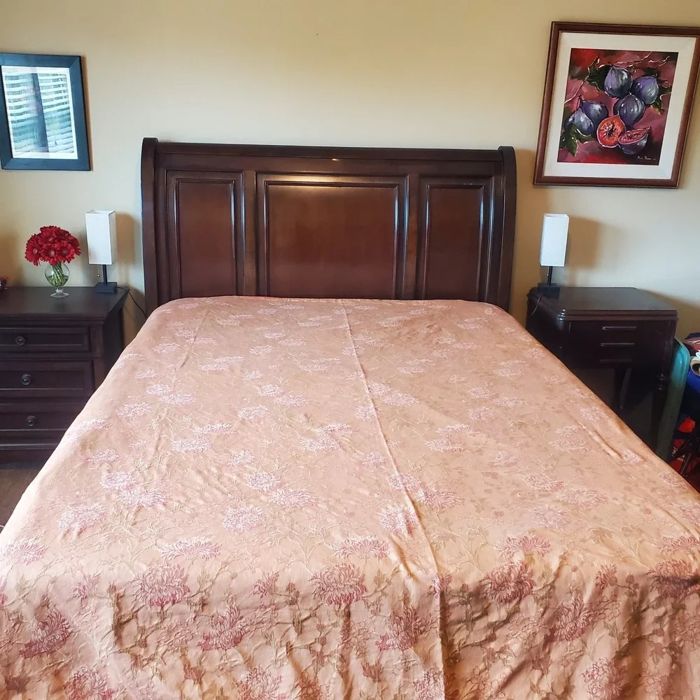 Pink Floral Jacquard Cotton Duvet Cover Queen 90x92 Reversible Rose Gold